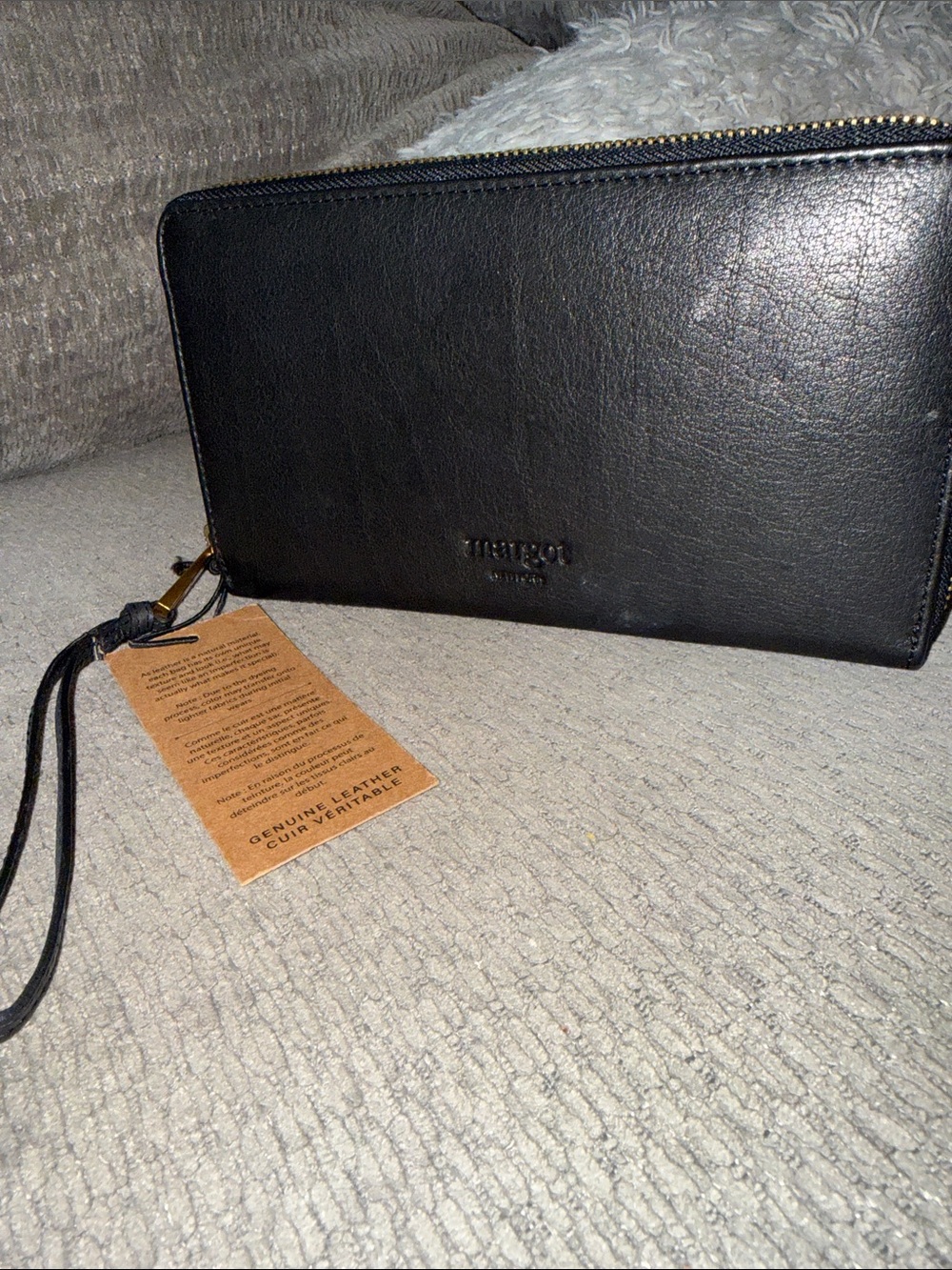 Genuine Leather Black Zip Toiletry Wristlet/Wallet